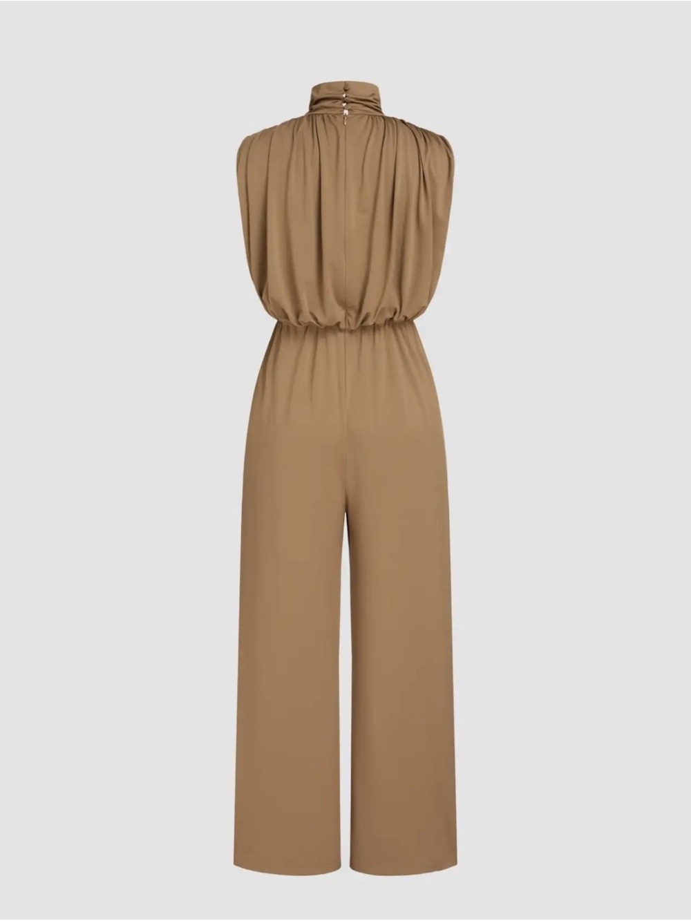 Cider Sleeveless High-Neck Wide-Leg Jumpsuit — Camel Brown